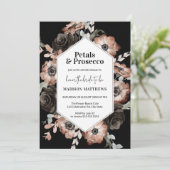 Moody Boho Petals en Prosecco Black Vrijgezellenfe Kaart (Staand voorkant)
