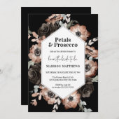 Moody Boho Petals en Prosecco Black Vrijgezellenfe Kaart (Voorkant / Achterkant)