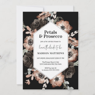 Moody Boho Petals en Prosecco Black Vrijgezellenfe Kaart