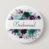 Moody Boho Teal & Purple Floral Bridal Party Ronde Button 7,6 Cm (Voorkant)