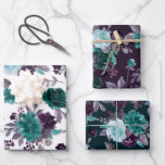 Moody Boho | Teal Turquoise Donkere Bloempatroon Inpakpapier Vel<br><div class="desc">Donkere en sombere gotisch geïnspireerde handgeschilderde thema met een diepe turquoise blauwe, groenblauwe en pruim paarse waterverf bloemenboeket, versierd met botanische laurier en turquoise groenblauwe accenten. Uit de "Boho Bloom" collectie, deze lay-out bevat een rijk Boheems boeket wilde bloemen met stralende bloemen en eucalyptus groen blad. Voor andere kleuren, stijlen...</div>