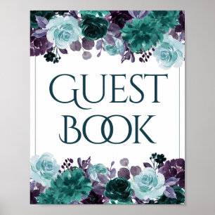 Moody Boho Turquoise Bloemen Gast Inschrijfboekj Poster