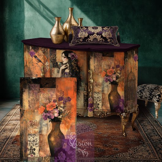 Moody Boho Vaas & Bloemige Patchwork Patronen Kuns Tissuepapier