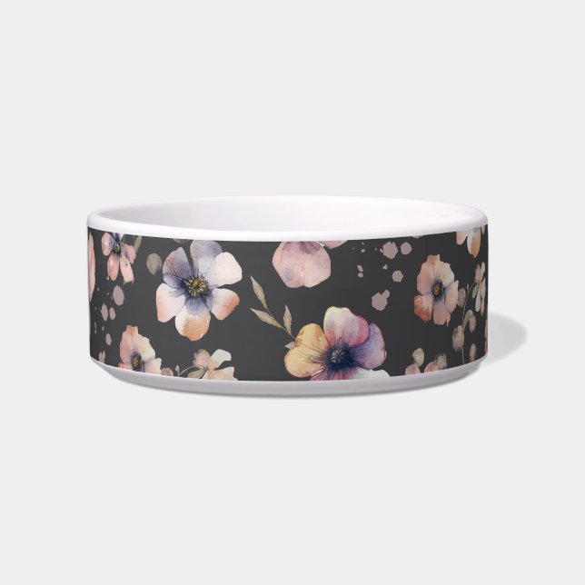 Moody Boho Watercolor Blush Wildebloemen Patroon  Voerbakje (Voorkant)