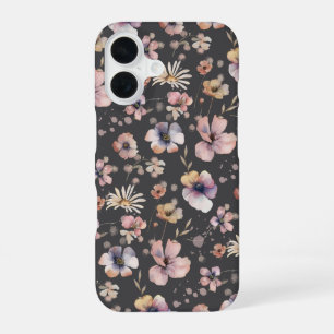 Moody Boho Watercolor Blush Wildflowers Patroon iPhone 16 Hoesje