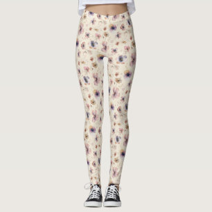 Moody Boho Watercolor Blush Wildflowers Patroon Leggings