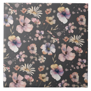 Moody Boho Watercolor Blush Wildflowers Patroon Tegeltje