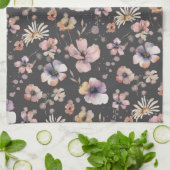 Moody Boho Watercolor Blush Wildflowers Patroon Theedoek (Gevouwen)