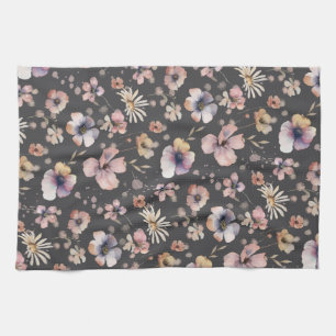Moody Boho Watercolor Blush Wildflowers Patroon Theedoek