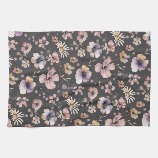 Moody Boho Watercolor Blush Wildflowers Patroon Theedoek (Horizontaal)