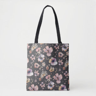 Moody Boho Watercolor Blush Wildflowers Patroon Tote Bag
