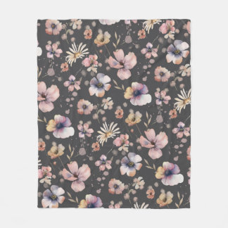 Moody Boho Watercolor Blush Wildflowers Pattern Fleece Deken