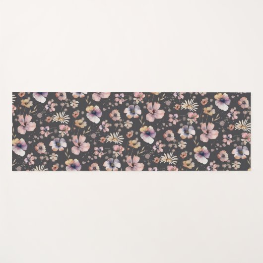 Moody Boho Watercolor Blush Wildflowers Pattern  Yogamat (Voorkant (horizontaal))