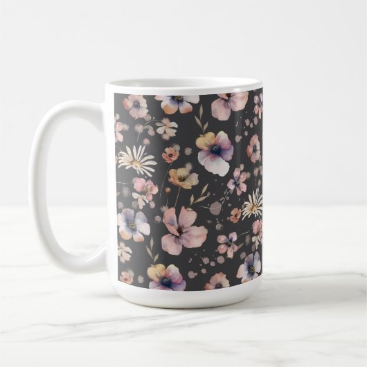 Moody Boho Waterverf Blush Wilde Bloemen Patroon Koffiemok (Links)