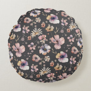 Moody Boho Waterverf Blush Wilde Bloemen Patroon Rond Kussen