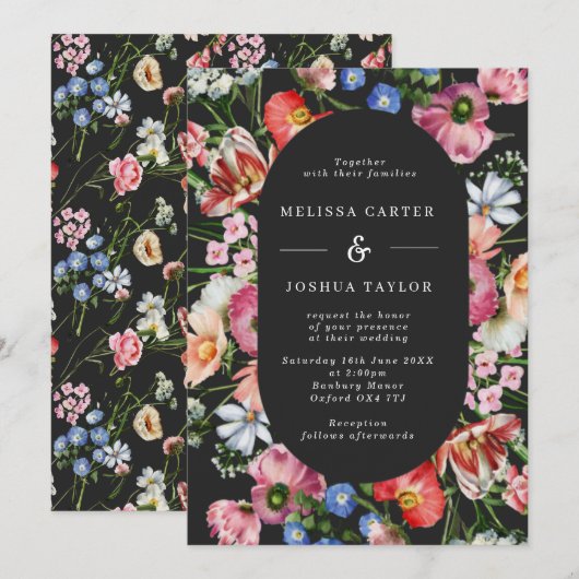 Moody Bold Floral Arch Oval Weddenschap Kaart (Voorkant / Achterkant)