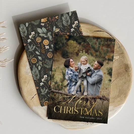 Moody Botanical Vertical Photo Gold Folie Feestdagenkaart