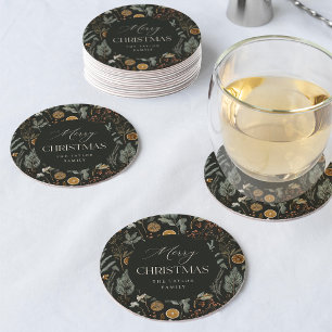 Moody Botanisch Gepersonaliseerd Kerstfeest Ronde Kartonnen Onderzetter