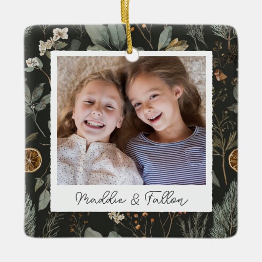 Moody Botanische Dubbelzijdige Gepersonaliseerde F Keramisch Ornament (Voorkant)