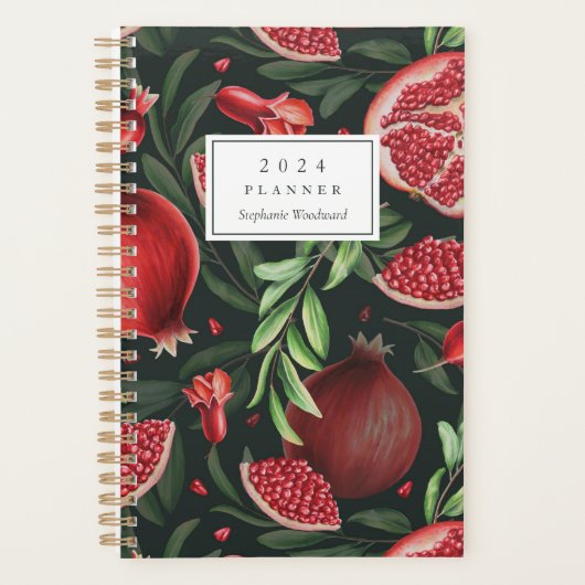 Moody Botanische Granaatappel Patroon Monogram 202 Planner (Voorkant)