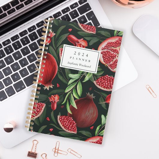 Moody Botanische Granaatappel Patroon Monogram 202 Planner