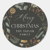 Moody Botanische Persoonlijke Feestdagen Ronde Sticker (Voorkant)