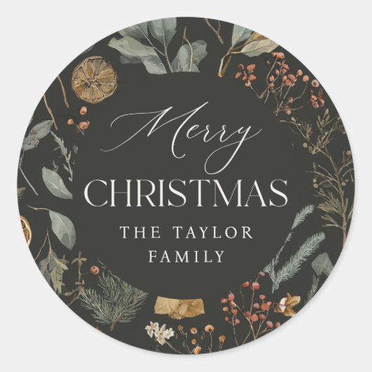 Moody Botanische Persoonlijke Feestdagen Ronde Sticker (Voorkant)