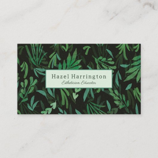 Moody Botanische QR Code Visitekaartje Groen Zwart (Voorkant)