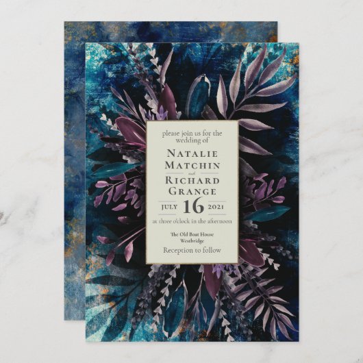 Moody Bouquet botanical bruiloft Uitnodiging (Voorkant / Achterkant)