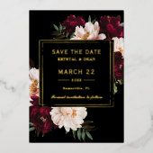 Moody Bourgogne Blush Bloemen Trouwen Save the Dat Folie Uitnodiging (Voorkant)