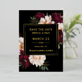 Moody Bourgogne Blush Bloemen Trouwen Save the Dat Folie Uitnodiging (Staand Voorkant)