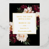 Moody Bourgogne Blush Bloemen Trouwen Save the Dat Folie Uitnodiging (Voorkant)