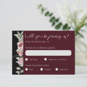 Moody Bourgogne Donker Bloemen Bruiloft RSVP Kaartje (Staand voorkant)