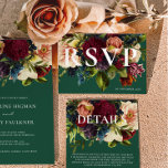 Moody Bourgogne Emerald Winter Bloemen bruiloft RSVP Kaartje<br><div class="desc">Moody Bourgondië Floral Wedding Collectie, een boeiende mix van diepe, rijke tinten. Met opties in marineblauw, smaragd en gotisch zwart is dit collectie een perfecte match voor elk juweelgetint trouwthema. Van betoverende uitnodigingen tot gecoördineerd briefpapier, onze design leggen de essentie van romance en drama vast. Verhoog je trouwdag met de...</div>