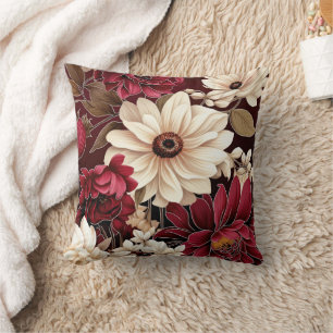 Moody Bourgogne en Cream Bloemen Kussen