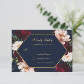 Moody Bourgondië Blush Pioenrozen Marine Bloemen B RSVP Kaartje (Staand voorkant)