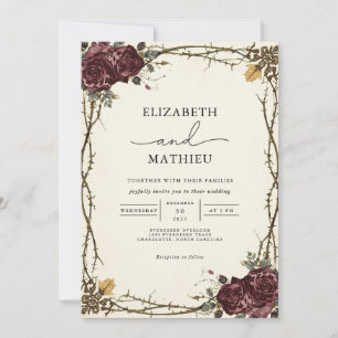 Moody Bourgondië Floral Gothic Wedding Kaart