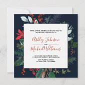 Moody Bourgondië & Navy Blue Floral Lijst Wedding Kaart (Voorkant)