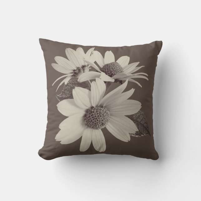Moody Brown Daisy Custom Monogram Chince Kussen (Voorkant)