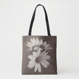 Moody Brown Daisy Custom Monogram Chince Style Tote Bag