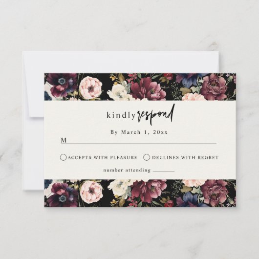 Moody bruiloft briefpapier | Waterverf Bloemen RSV RSVP Kaartje (Voorkant)