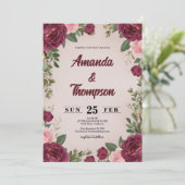 Moody Burgundy and Blush Floral Wedding Kaart (Staand voorkant)