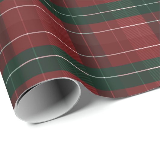 Moody Burgundy and Hunter Green Stripe Plaid Xmas Cadeaupapier (Rol Hoek)