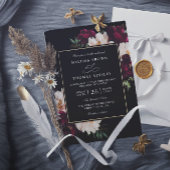 Moody Burgundy Blush Floral QR Code Wedding Kaart