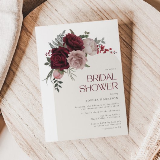 Moody Burgundy Floral Arch Vrijgezellenfeest Kaart