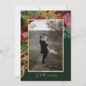 Moody  Burgundy Floral Gold Emerald Foto Save The Date (Achterkant)