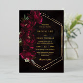 Moody Burgundy Floral Peonies Wedding Folie Uitnodiging (Staand Voorkant)