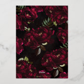 Moody Burgundy Floral Peonies Wedding Folie Uitnodiging (Achterkant)