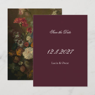 Moody Burgundy Floral Wedding Save the Date Briefkaart