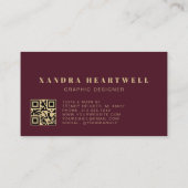 Moody Burgundy Gold Glitter Ink Abstract QR Code Visitekaartje (Achterkant)